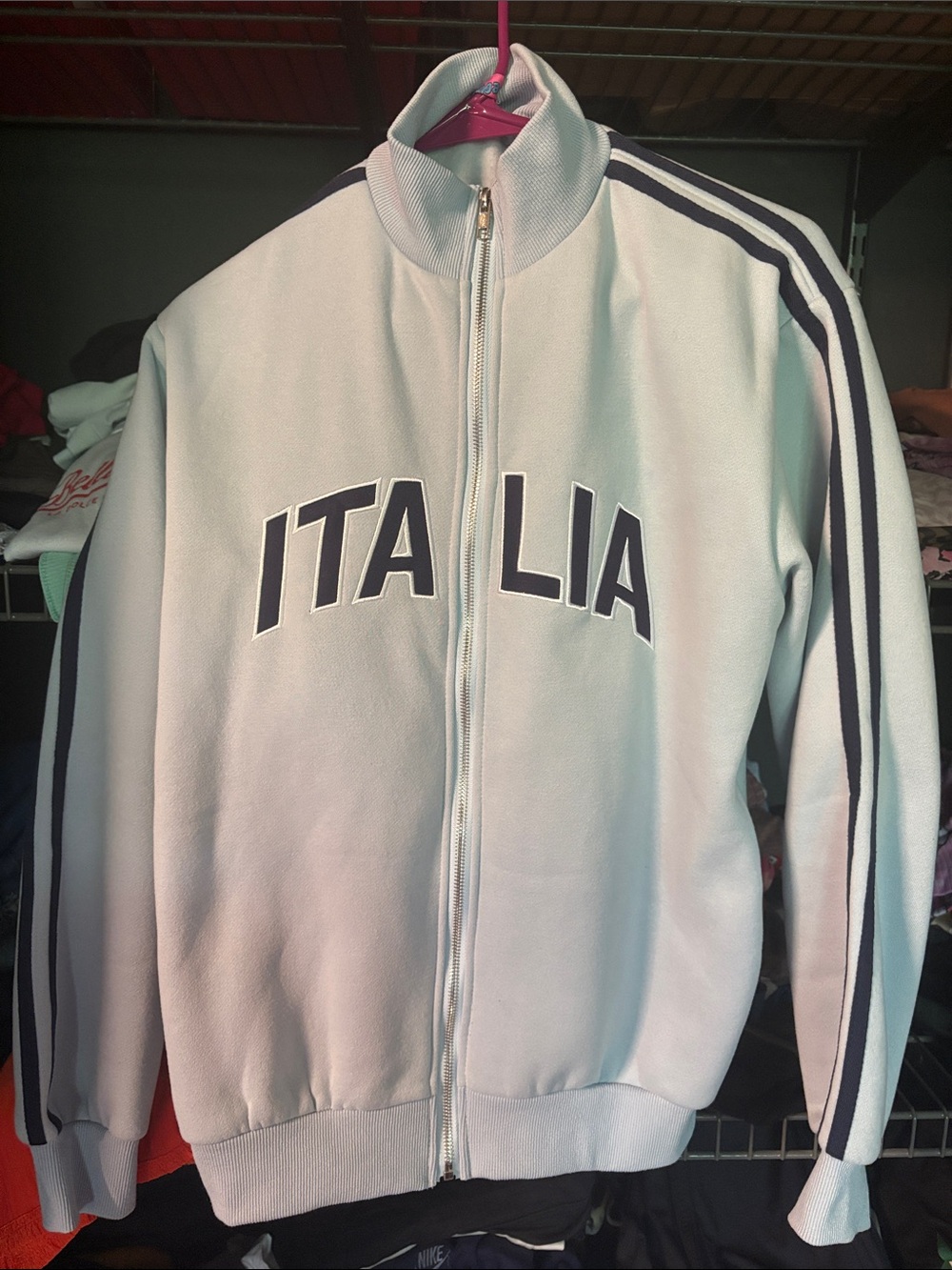 Edikted Light Blue Track Jacket with Navy Stripes